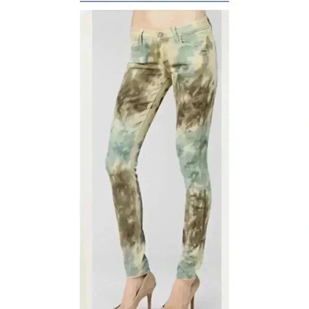 Women PAIGE DENIM tan Blue Camo Verdugo Tie Dyed Ultra Skinny Jeans Sz 27 X 29